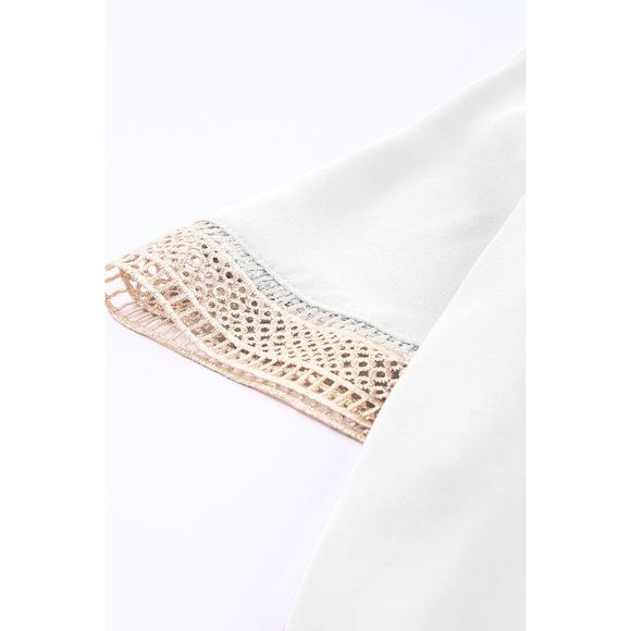 Azura Exchange  White Lace Trim V Neck Short Sleeve Blouse - Picture 11 of 15